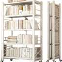 Foldable 5-Tier Metal Storage Shelves | Heavy Duty Collapsible Wire Rack for Garage, Closet & Craft Shows | No Assembly Needed Rolling Shelf | Stylish Black & White Design