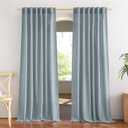 NICETOWN Linen Blend Mist Blue Curtains for Living Room, Rod Pocket & Back Tab Flax Burlap Window Treatments Semi Sheer Privacy with Light Filtering Drapes for Bedroom, W52 x L84, 2 Panels