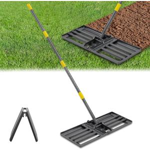 Lawn Leveling Rake, Heavy Duty 30"x10" Foldable Leveler Plate, 6FT Adjustable Stainless Steel Leveling Rake, Reinforced Welds Level rake for Soil, Dirt, Ground, Yard, Top Dressing, Landscaping