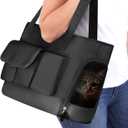 Cat Carrier, Dog Carrier, Pet Carrier, Foldable Waterproof Premium PU Leather Oxford Cloth Dog Purse, Portable Bag Carrier for Small to Medium Cat and Small Dog, Airline Approved Soft-Sided Carrier (Black)