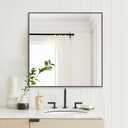 30x30 Inch Black Bathroom Mirror, Copper-Free Mirror, Aluminum Alloy Frame Vanity Mirror, Rectangle Wall Mounted Mirror, Modern Mirror for Bedroom/Living Room/Porch Horizontal or Vertical