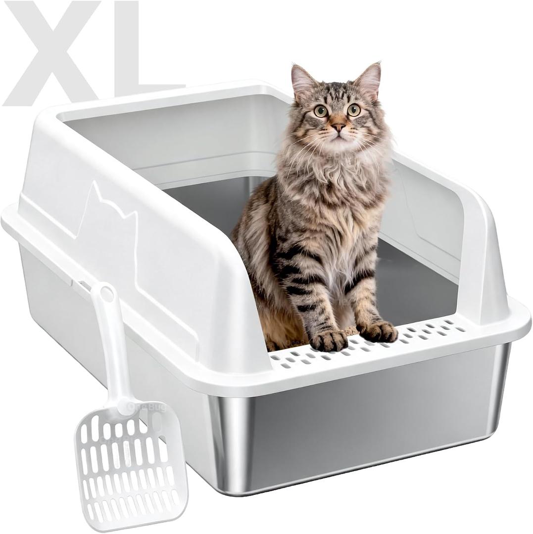 High-Sided Stainless Steel XL Cat Litter Box for Cats, 22.95"L x 14.8"W x 10.03"H