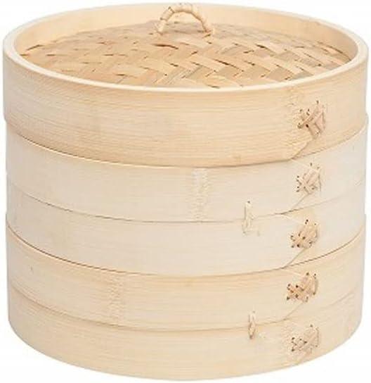 Handmade 4 inch Bamboo Steamer Basket with Lid - 2 Tier Multi-use Traditional Dumpling Steamer, Natural 4 Inch 2-Tier for Cooking Vegetables, Dim sum, Bao Buns,Rice, Fish Meat