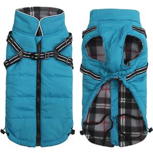 Geyecete Winter Warm Coat Waterproof Dog Winter Jacket with Harness Traction Belt,Pet Outdoor Jacket Dog Autumn and Winter Clothes for Medium, Small Dog-Blue-L