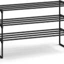 SONGMICS Shoe Rack, 3-Tier Shoe Organizer, Metal Storage Shelf, Upright or Upside Down, for 16-20 Pairs, Stackable, for Entryway, 11.8 x 36.2 x 21.7 Inches, Black ULSA303B02