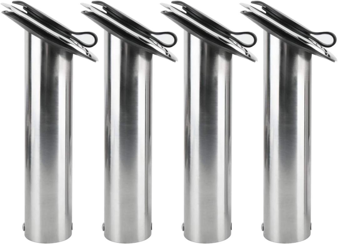 Amarine Made 4 Pack of Stainless Steel Rod Holders Rubber with Cap, Liner, Gasket (30 Degree Rod Holders)
