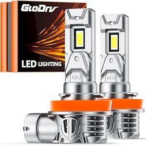 GloDrv [2025 Upgraded] H11/ H9/ H8 Bulbs, [Super Bright] 24000LM 600% Brighter Real 1:1 Mini Size H11 Fog Light Bulbs, 6000K Cool White, Quick Install No Adapter Needed, Pack of 2