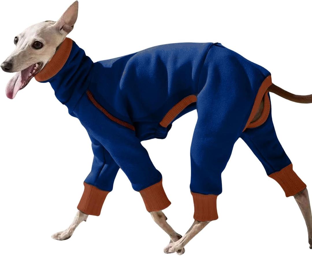 Winter Thin Dog Onesie Jumpsuit,Soft Warm Pet Turtleneck Sweater Stretchy Clothes for Small Medium Large Dogs_M(Blue)
