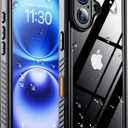 Temdan Compatible with iPhone 16 Case Waterproof, Built-in Screen & Camera Protector IP68 Underwater Full Body 16FT Military Dropproof Shockproof Phone Case 6.1"-Black/Clear