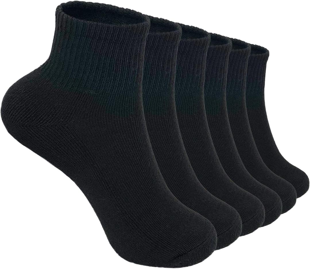 Glory Max 6 Pairs Women Ankle Socks Cotton Solid Color with Cushion for Athletic Running (9-11, Black)