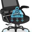 AnyGod Big and Tall Office Chair, Ergonomic Desk Chair Mesh Mid Back with Comfy Lumbar Support Swivel Task Executive Chairs with Wheels, Flip up Arms for Home, Office, Study (Black)