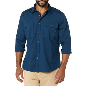 Amazon Essentials Mens Slim-Fit Long-Sleeve Two-Pocket Utility Shirt (Blue, XS)
