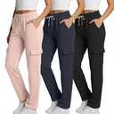 Real Essentials 3 Pack: Women's Fleece Cargo Sweatpants, Open Bottom Lounge & Athletic Casual Pants with Pockets - Set 5,L (L)