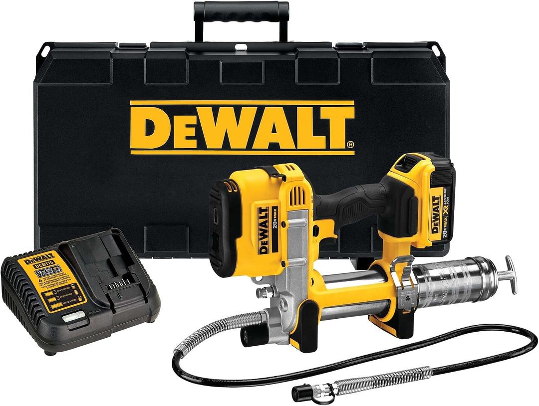 DEWALT Grease Gun Kit 20V MAX with 4.0Ah Battery and Charger, Cordless Grease Gun, LED Light, 42 Hose, 10,000 PSI, Variable Speed Triggers (DCGG571M1)