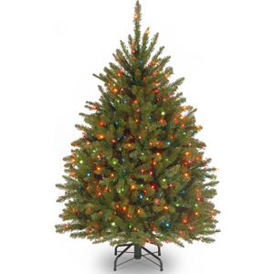National Tree Company 4.5 ft Pre-Lit Dunhill Fir Artificial Christmas Tree, 450 Multicolor Lights, 763 Tips, Includes Stand, Green