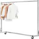 Simple Trending Industrial Grade Z Base 70in extra long Clothes Garment Rack, Commercial Grade Rolling Clothing Rack, Heavy Duty 600lb Load with Wheels, Chrome