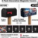 Mailbox with Random Assorted 6 Magnetic Mailbox Covers, Die-Cast Metal Post Mount Mailbox, Black Large Capacity Outdoor Mailbox,  Spacious 19" × 8.7" × 7" interior fits letters, magazines, and small packages, Fits standard 4×4 posts