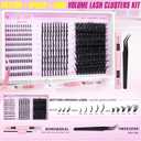 EYDEVRO Volume Eyelash Clusters Kit 100D Lash Clusters with Spikes Lash Extension Kit Bottom Lashes Wispy Cluster Eyelash Extensions 300 Pcs Spiky Lash Clusters Kit Lash Bond and Seal Tweezers Brushes