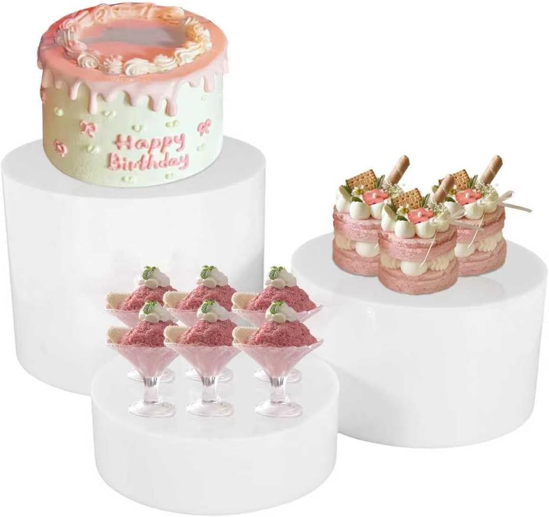 3Pcs Buffet Risers, Food Risers for Buffet Table, Display Stand Shelf for Party Catering Dessert Jewelry Collectibles , Different Size White Acrylic Cube Boxes Nesting Risers Food Display with Hollow Bottoms