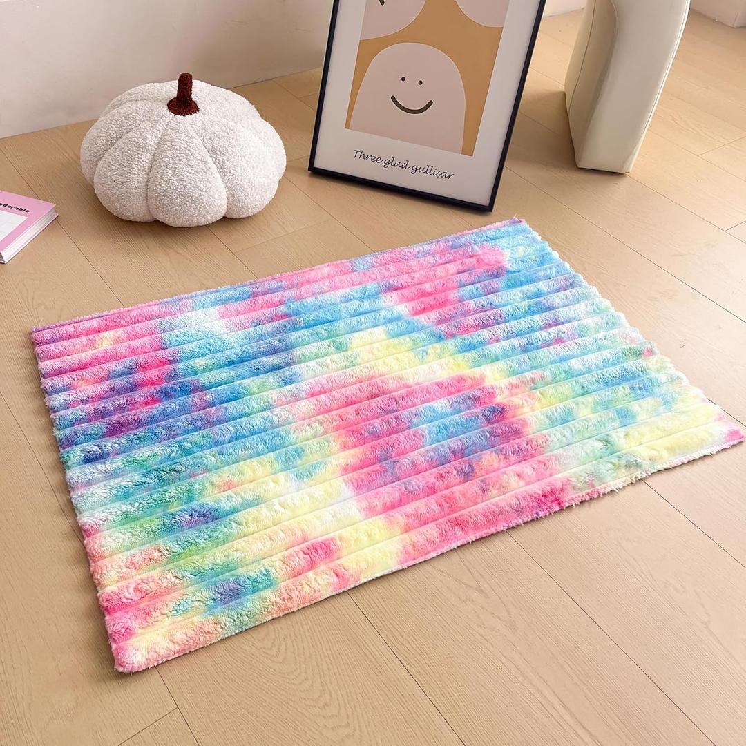 Rainbow Faux Fur Striped Plush Area Rug for Bedroom Living Room Sofa,2'x3' Fluffy Shaggy Rectangular Square Rug for Kids Teen Girls Room,Furry Carpet Rug for Nursery Baby Room