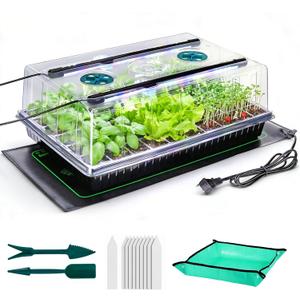 60 Cell Seed Starter Tray Kit with Grow Light, 3.8" Humidity Dome and 20.47" Heat Mat - Indoor Seed Germination Station for Faster Planting, Complete Gardening Kit for Vegetables, Herbs, Microgreens