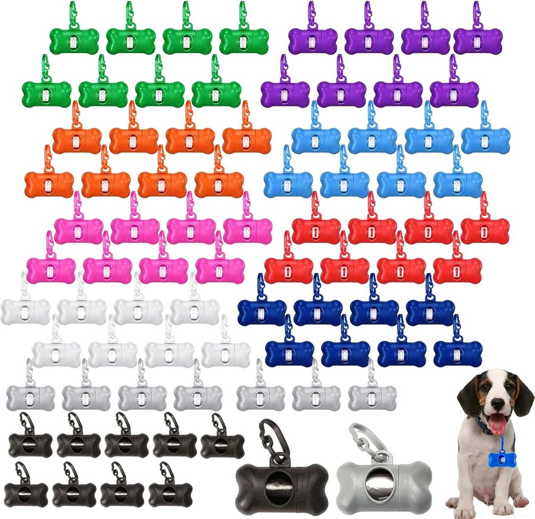 82 Pcs Dog Poop Trash Bag Holder Dispenser Plastic Dog Poop Waste Bag Holder for Leash with Hook and Leak Proof,with Leak Proof PET Waste Bags for Walking Hiking Camping (10 Colors, Bone Shape)