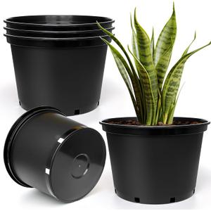 10 x RooTrimmer 7 Gallon Plastic Nursery Pots, 15 Inch Large Plastic Pots for Plants, Round Plant Pots with Drainage Holes, Flower Pots for Outdoor Indoor Plants, Gardening Gifts for Women (5-Pack, Black)