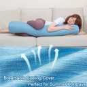 1 MIDDLE ONE Body Pillow, Bolster Pillow with Cooling Cover, Long Round Roll Cylinder Pillow for Bed, 35" x 7.87", Blue
