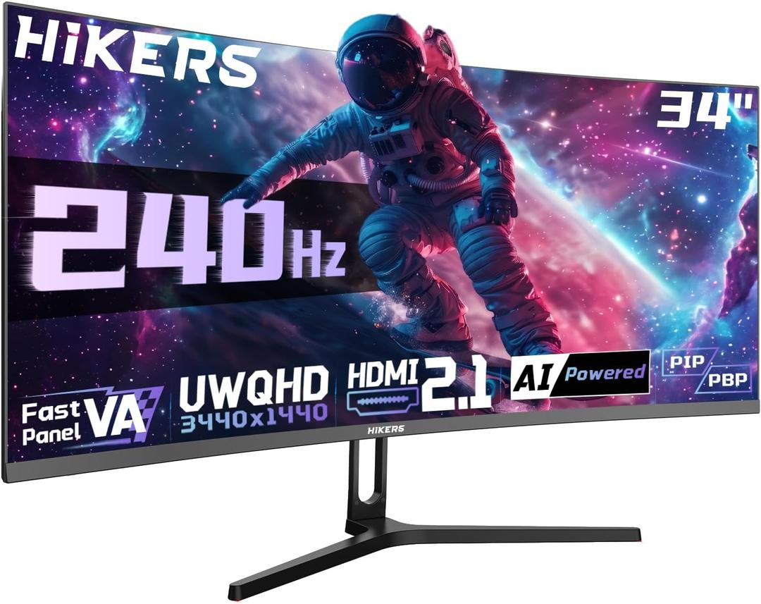 Hikers 34 Inch UWQHD 240Hz Curved Gaming Monitor Curved Ultrawide Monitor