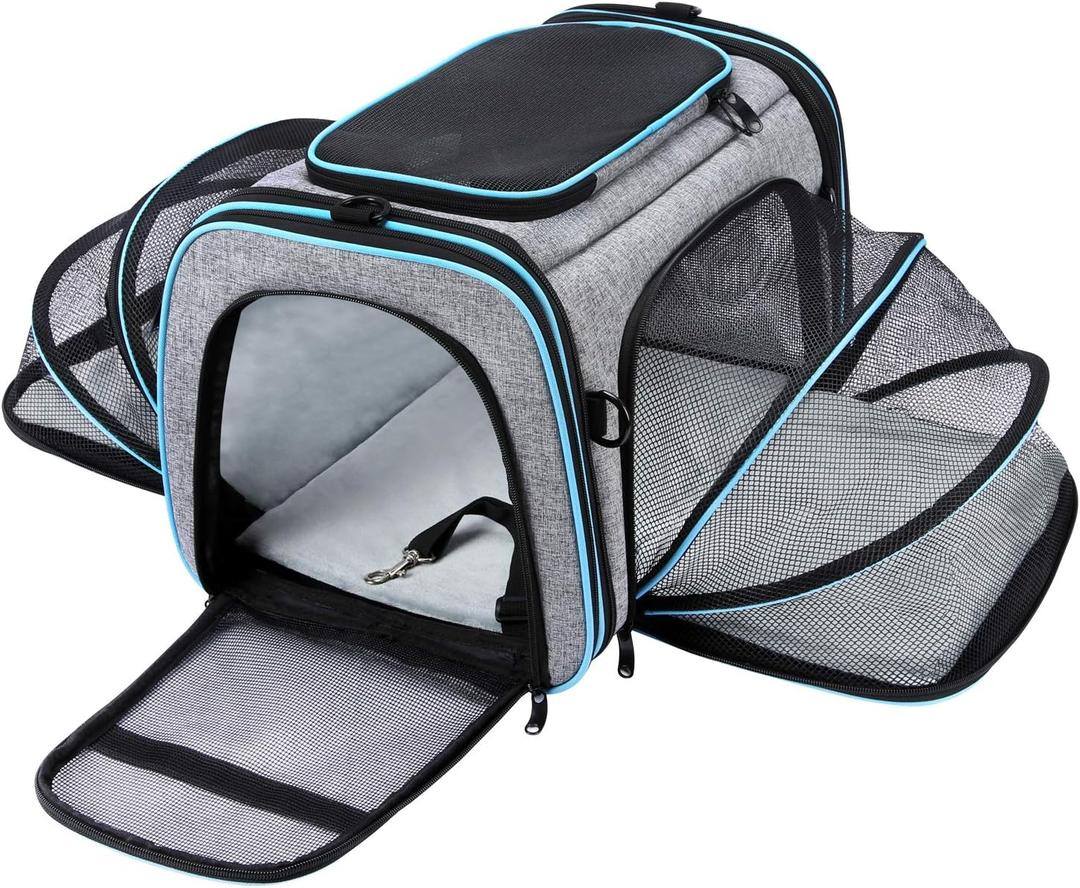 Airline Approved Pet Carrier, Large Soft Sided Pet Travel TSA Carrier 4 Sides Expandable Cat Collapsible Carriers with Removable Fleece Pad and Pockets for Cats Dogs and Small Animals