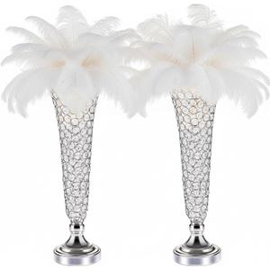 Silver Crystal Vases for Wedding Centerpieces - 20" Tall Metal Trumpet Flower Vases for Tables, Elegant Floral Stands Silver Vases for Holiday Event Celebrations Christmas Wedding Home Decorations