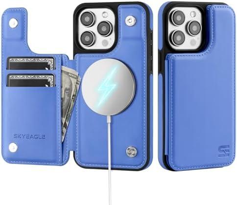 for iPhone 13 Pro Max Wallet Case with Card Holder Compatible with Magsafe Kickstand RFID Blocking Flip Cover Credit Card Slots PU Leather Men Women Phone Case for Apple 13 ProMax, Purple Blue
