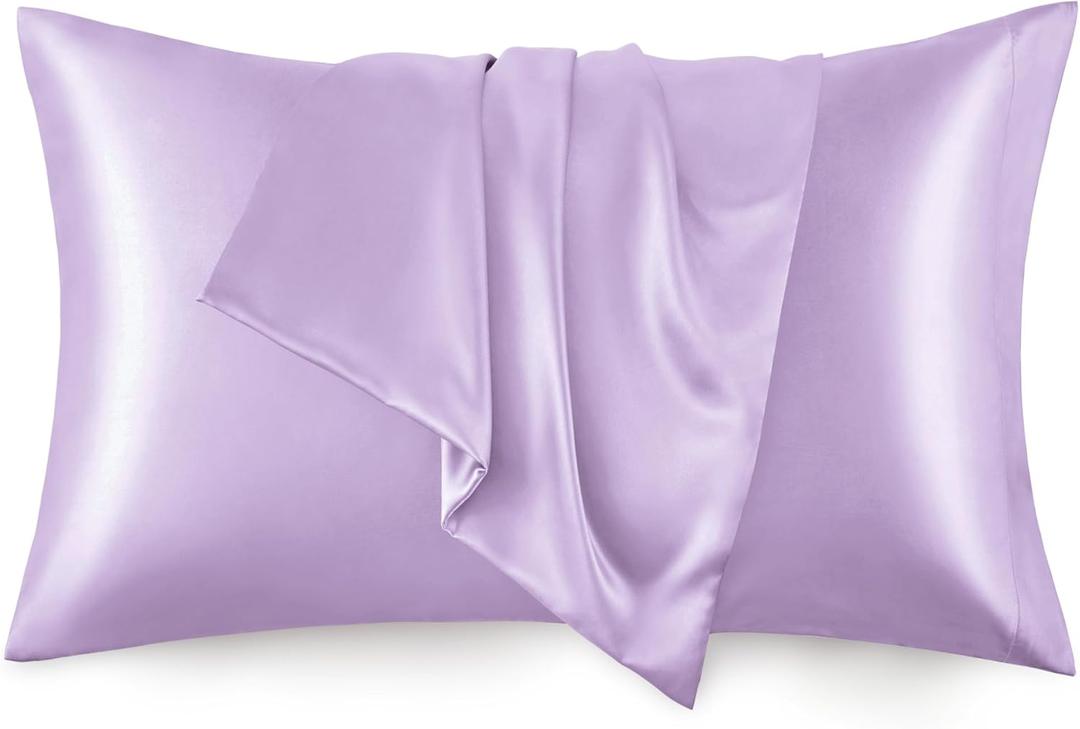 Love's cabin Satin Pillowcase Set of 2 Standard Size 20x26, Cooling Pillow Covers for Hair and Skin, Silky Smooth with Envelope Closure, Similar to Silk, Light Purple