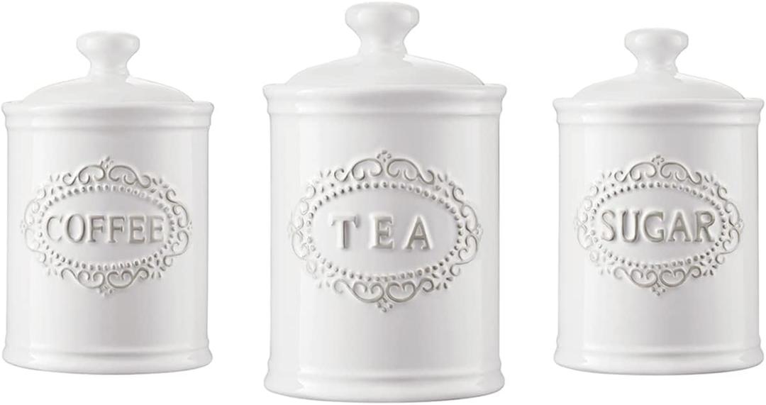 Ceramic Canisters Sets For The Kitchen Canisters For Countertop Set of 3 Airtight Coffee Canisters For Ground Coffee Sugar Storage With Lids Farmhouse Containers for household or kitchen use