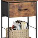 WLIVE Nightstand, Bedside Side Table for Bedroom, Dorm with Steel Frame, Night Stand End Table with Fabric Storage Drawer, Easy Assembly, Rustic Brown Wood Grain Print, 11.73''D 15.67''W 25.03" H