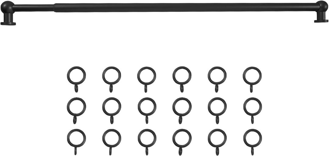 TWOPAGES 28-48" Black Cafe Curtain Rod with Rings for Kitchen Window | Adjustable 1/2" Rod, Perfect for Kitchen, French doors, Bathrooms, Inside & Outside Mount, 1 Pack
