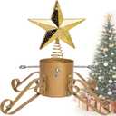 10FT Christmas Tree Stand for Real & Artificial Trees, 24" Base Holds up to 10 ft Live Trees & 3D Tree Topper with Timer, 20 Clear Lights & 8 Light Modes (Gold)