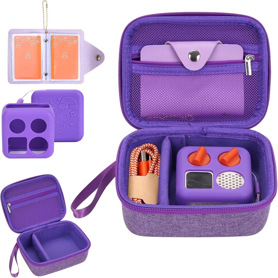 YouKnow Hard Case and Silicone Cover for Yoto Mini Player, Kids Audio Music Accessory with Card Case Holder for up to 10 Cards (Purple)