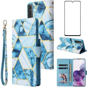 Asuwish Compatible with Samsung Galaxy S21 Plus Glaxay S21+ 5G Wallet Case and Tempered Glass Screen Protector Flip Card Holder Stand Cell Phone Cases for Gaxaly S21+5G S21plus 21S + S 21 21+ G5 Blue
