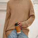 2 x PRETTYGARDEN Casual Long Sleeve Oversized Sweaters for Women 2026 Loose Mock Neck Pullover Sweater Ribbed Knit Fall Clothes (Brown, S)