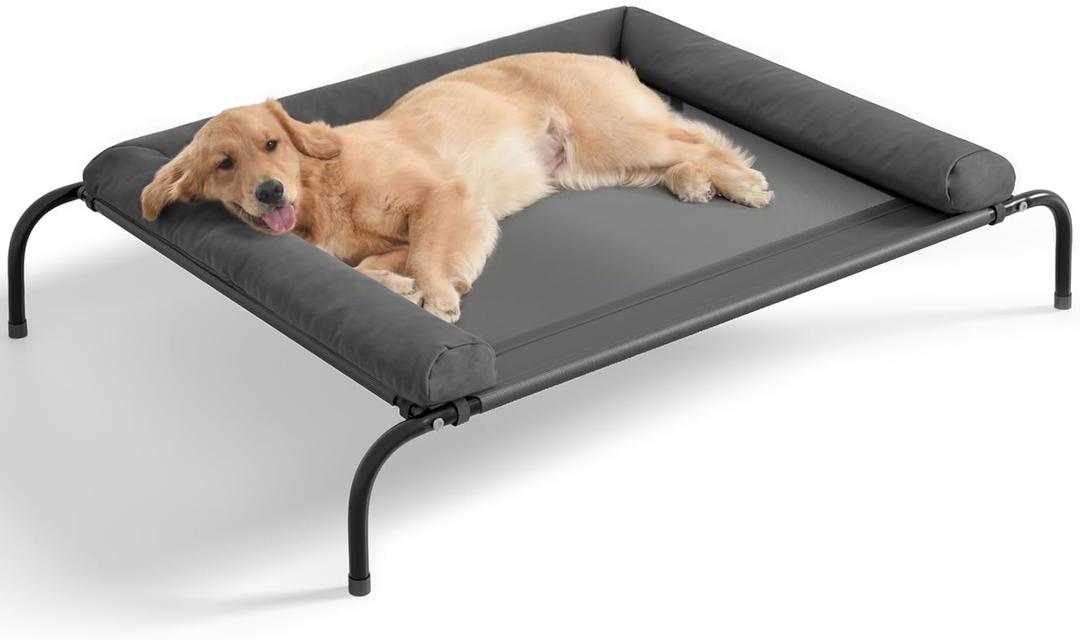 WESTERN HOME Cooling Elevated Dog Bed for Large Dogs, Portable Indoor & Outdoor Raised Dog Bed with Breathable Mesh, Chew Proof Pet Hammock Cots with Removable and Waterproof Bolsters (48.0"L x 35.0"W x 8.0"Th, Grey)