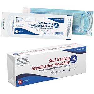 Dynarex Sterilization Pouches - Self-Sealing Autoclave Bags for Medical, Dental, Tattoo & Nail Care Tools - Blue-Tinted Transparent Cover, Dual Color Indicators - 3.5" x 9", 1 Box of 200