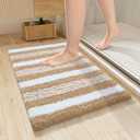 LOCHAS Bathroom Rugs, 24" x17" Bath Rug Non Slip Absorbent, Washable Microfiber Bathroom Mat Luxury Fluffy Soft, Shaggy Bath Mats for Shower Quick Dry, Beige