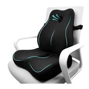 JIPORIER Seat Cushion & Lumbar Support Pillow Set for Office Chair, Ergonomic Pillow for Sciatica Pain Relief, Memory Foam Back Support Pillow & Chair Cushion for Car seat, Desk Chair (Black)