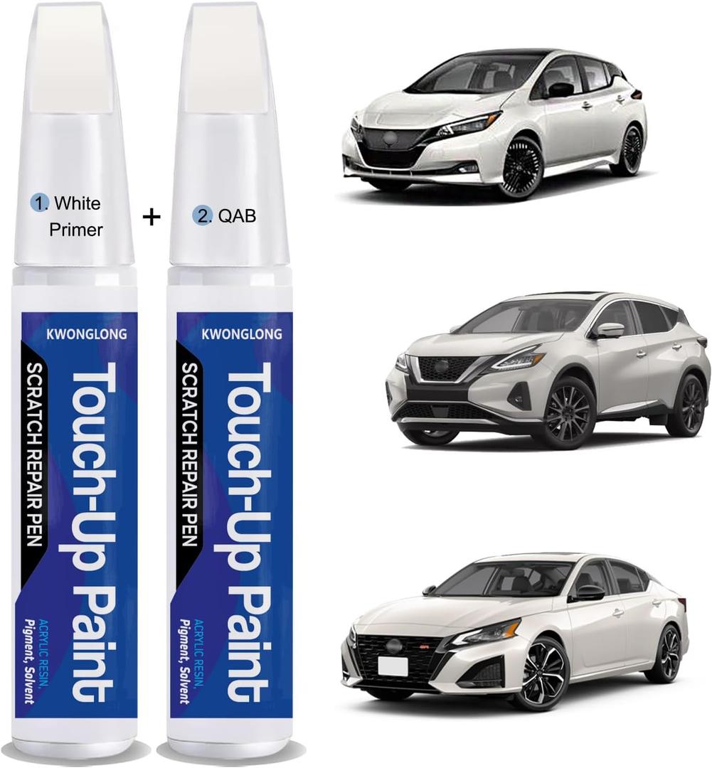 for Nissan QAB Pearl White Tricoat Touch up Paint, 2-in-1 Scratch Repair Pen Exact Color Match, Car Scratch Repair Pen