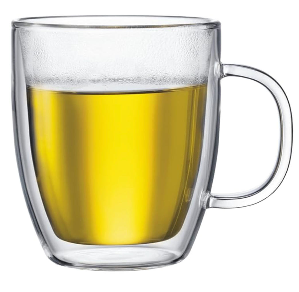 Bodum 15oz Bistro Double Wall Insulated Mug, HighHeat Borosilicate Glass, Set of 1, Clear