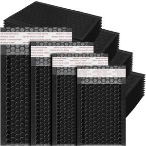 Henoyso 100 Pcs Bubble Mailer 4 Sizes Self Adhesive Black Waterproof Padded Envelopes Cushioning Seal Bubble Shipping Envelopes for Mailing Packaging Small Business Packing Supplies