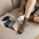 Molain 5 Pairs Striped Crew Socks for Women, Casual Cotton Socks Comfortable Everyday Socks for Women and Girls, Size 5-8