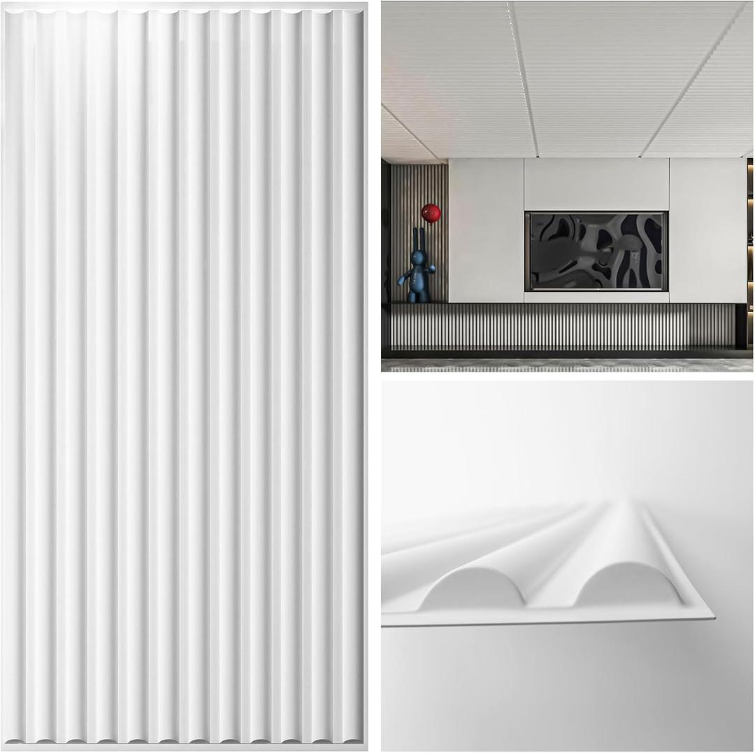 Art3d 2x4 ft Drop Ceiling Tiles 12-Pack, White, 3D Wall Panels with Semi-Cylinder Design for Interior Wall Decor, 24"x48"