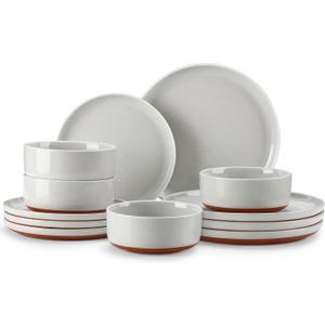MALACASA Plates and Bowls Sets, 12 Pieces Modern Stoneware Dinnerware Set for 4 Kitchen Dinner Set Ceramic Dishware Dishes Set Microwave and Dishwasher Safe, Grey, Series TARA